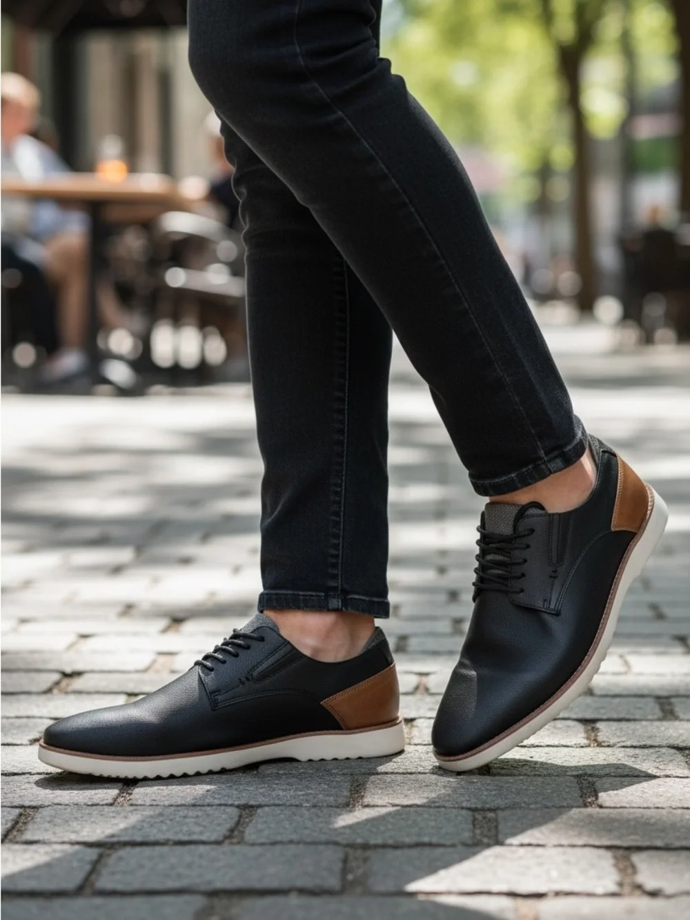 Dr. Scholl's Black Lace-Up Derby with Tan and Cream Sole